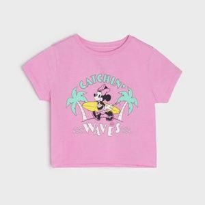 NWT Disney Minnie Mouse Catchin’ Waves Girls Kids Cotton Crop Top Pink